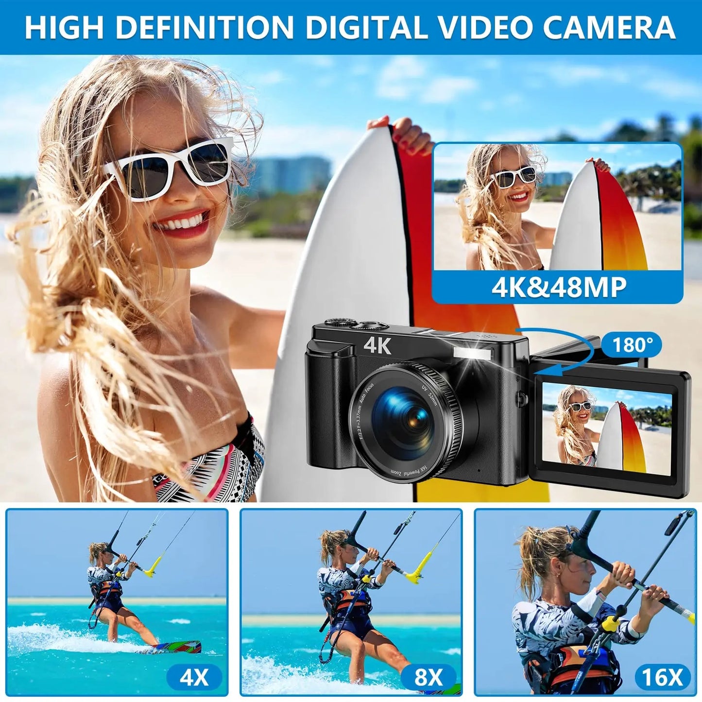 4K Digital Camera with 52mm UV Lens- 48MP